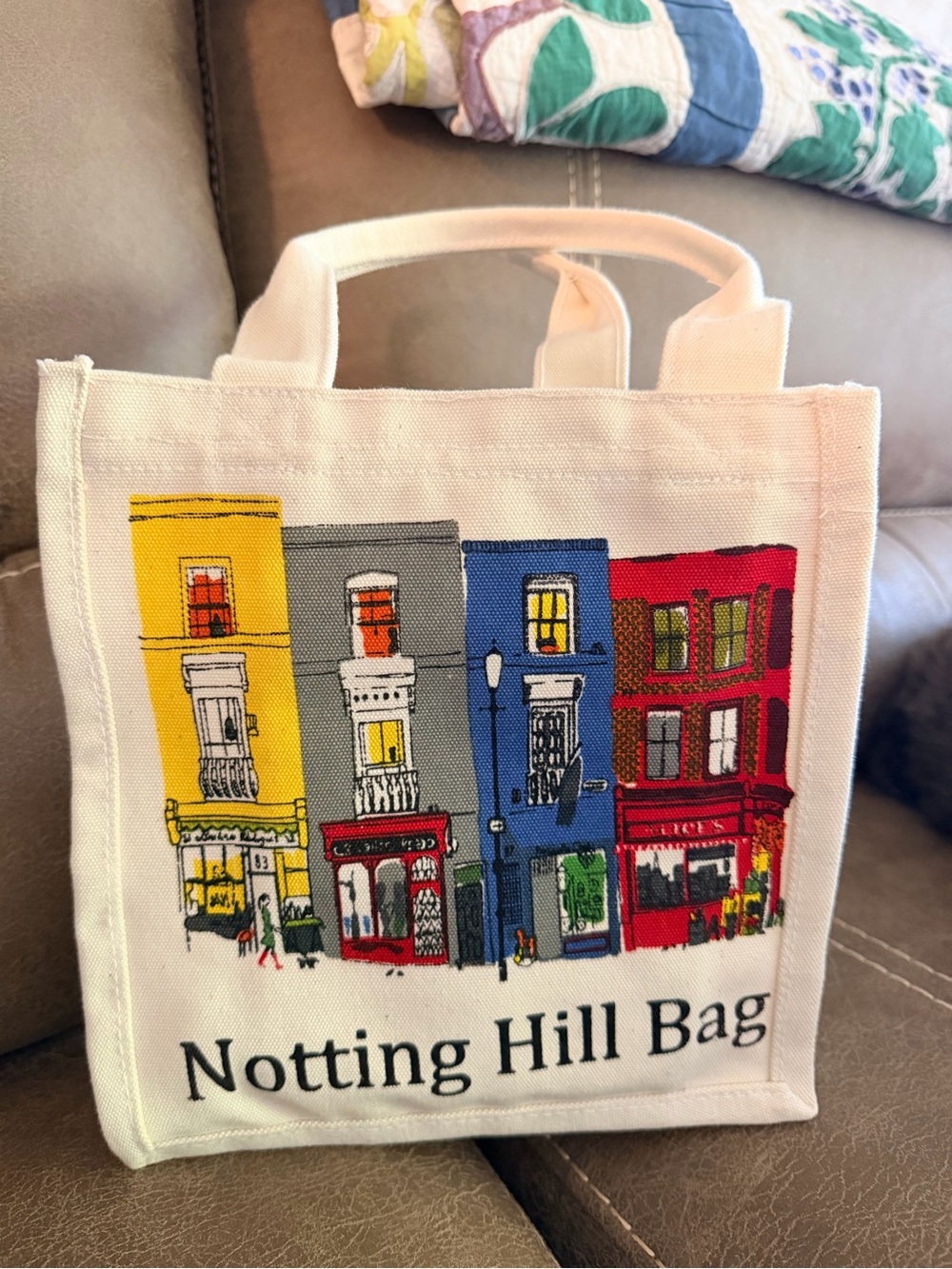 Notting Hill Small Canvas Tote with Colorful Facade Print